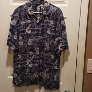 Tommy Bahama Silk Short Sleeve Shirt Blue Print